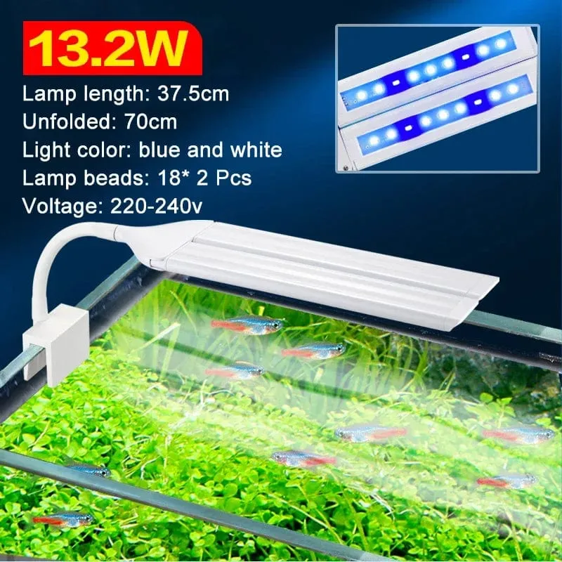 Superhelle Clip-Lampe, LED-Aquarium-Licht für Wasserpflanzen, Aquarium, Vollspektrum-Timing-Lampe, 220–240 V, 30–70 cm, 4 W, 8 W, 13 W