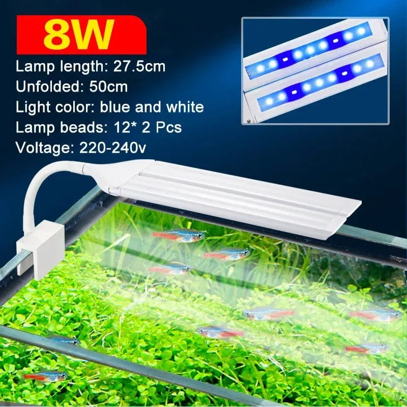 Superhelle Clip-Lampe, LED-Aquarium-Licht für Wasserpflanzen, Aquarium, Vollspektrum-Timing-Lampe, 220–240 V, 30–70 cm, 4 W, 8 W, 13 W