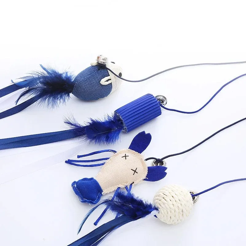 Haustier Katze Teaser Multi Farbe Vogel Feder Plüsch Katze Holz Interaktive Katze Catcher Stick Maus Fisch Katze Interaktives Spielzeug mit Glocke