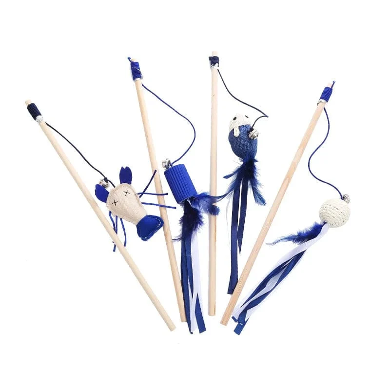 Haustier Katze Teaser Multi Farbe Vogel Feder Plüsch Katze Holz Interaktive Katze Catcher Stick Maus Fisch Katze Interaktives Spielzeug mit Glocke