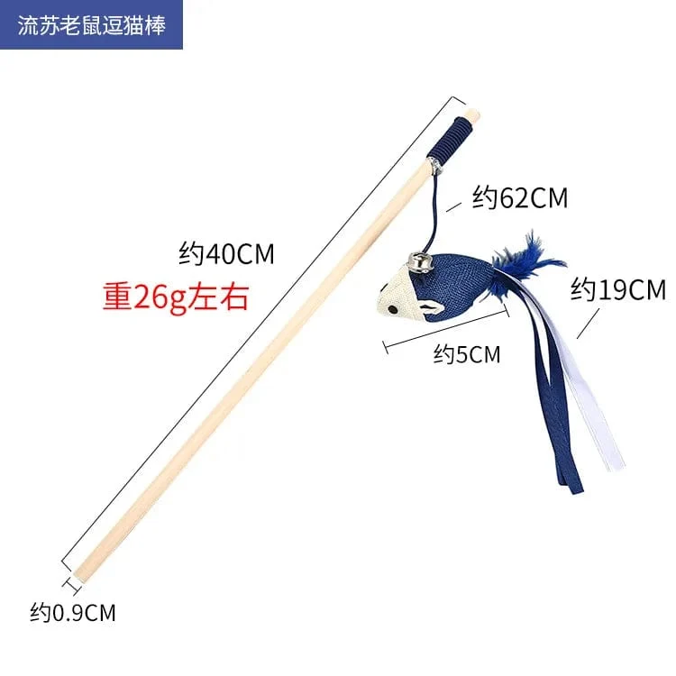 Haustier Katze Teaser Multi Farbe Vogel Feder Plüsch Katze Holz Interaktive Katze Catcher Stick Maus Fisch Katze Interaktives Spielzeug mit Glocke