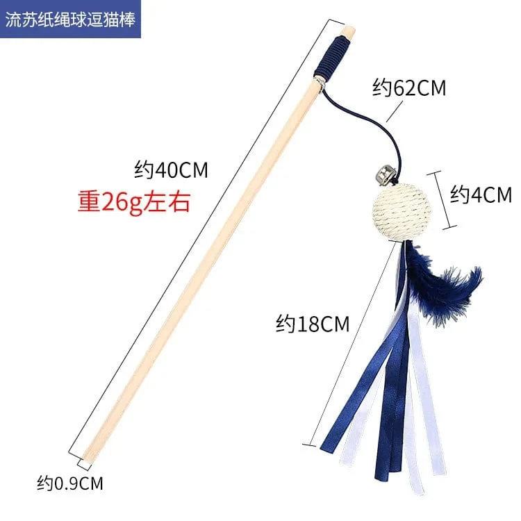 Haustier Katze Teaser Multi Farbe Vogel Feder Plüsch Katze Holz Interaktive Katze Catcher Stick Maus Fisch Katze Interaktives Spielzeug mit Glocke