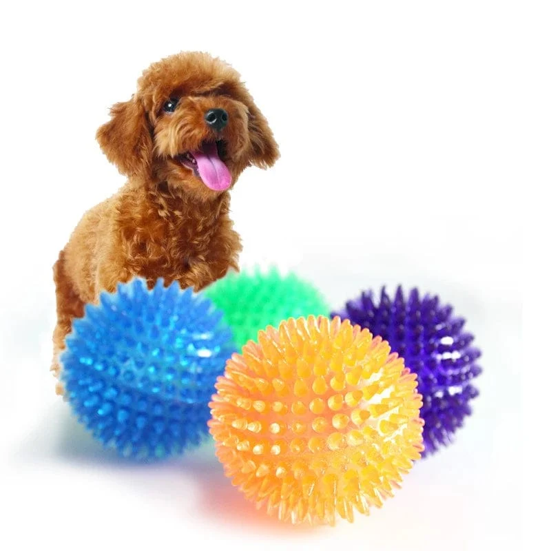 Haustier Hund Spielzeug Katze Welpen Sounding Spielzeug Polka Quietschende Zahn Reinigung Ball TPR Ausbildung Haustier Zähne Kauen Spielzeug Dornen bälle Zubehör