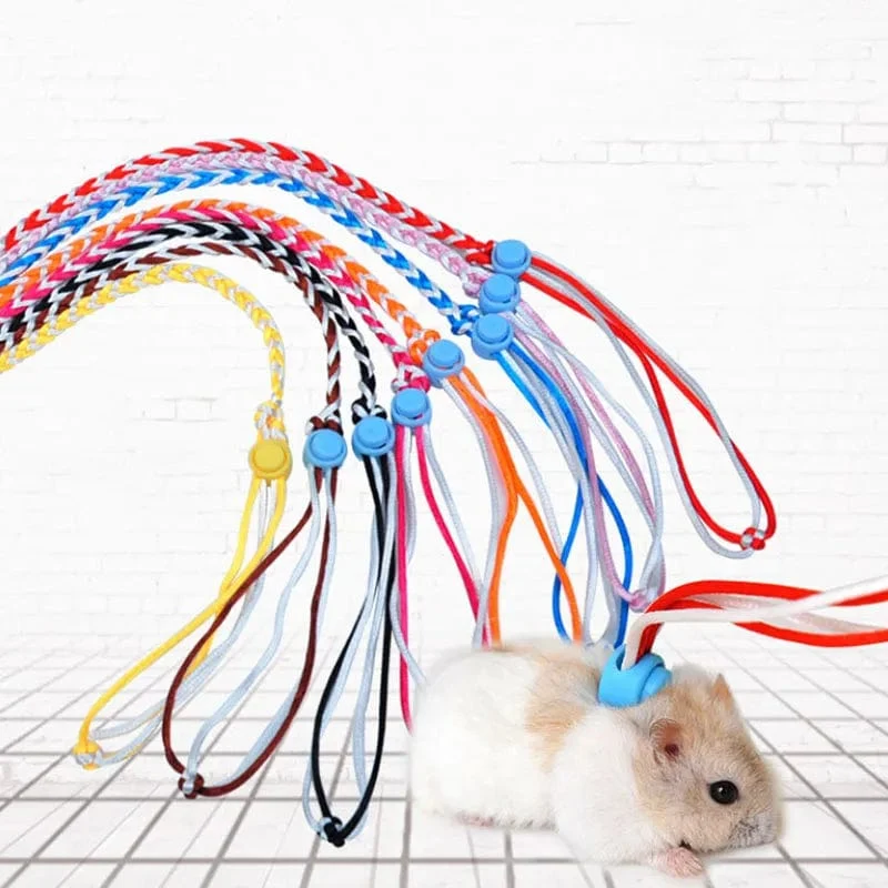 1.4 m 2.0 m verstellbares Haustier-Hamster-Leine-Geschirr-Seil-Rennmaus-Baumwollseil-Geschirr-Bleihalsband für Ratten-Maus-Hamster-Haustierkäfig-Leine