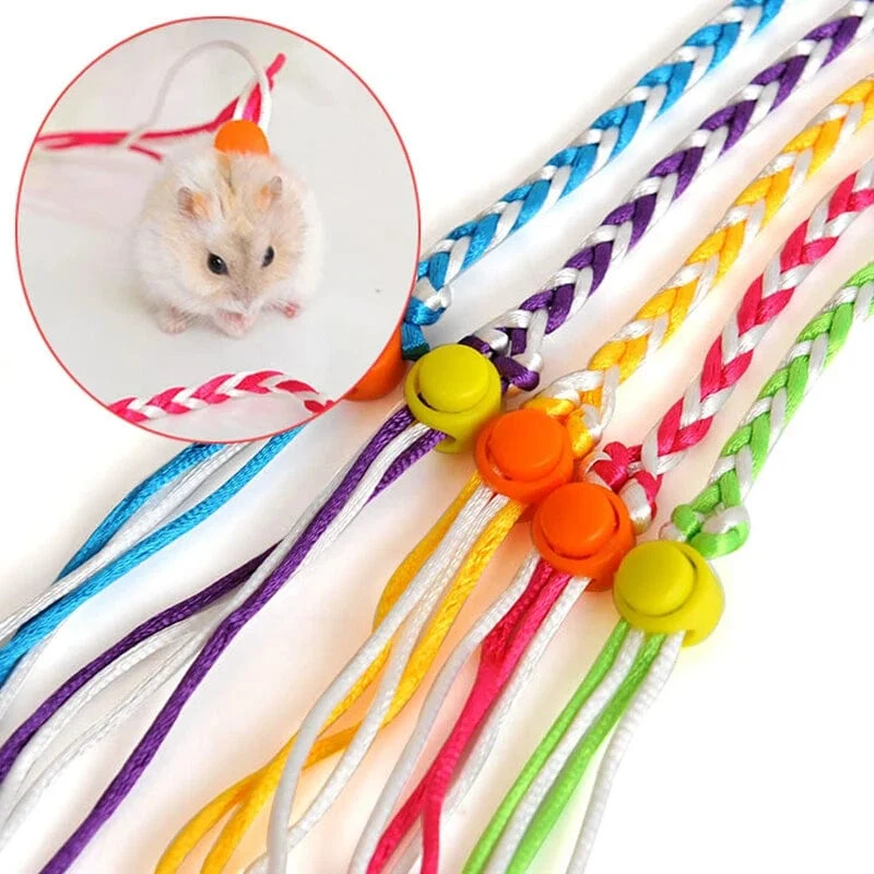 1.4 m 2.0 m verstellbares Haustier-Hamster-Leine-Geschirr-Seil-Rennmaus-Baumwollseil-Geschirr-Bleihalsband für Ratten-Maus-Hamster-Haustierkäfig-Leine