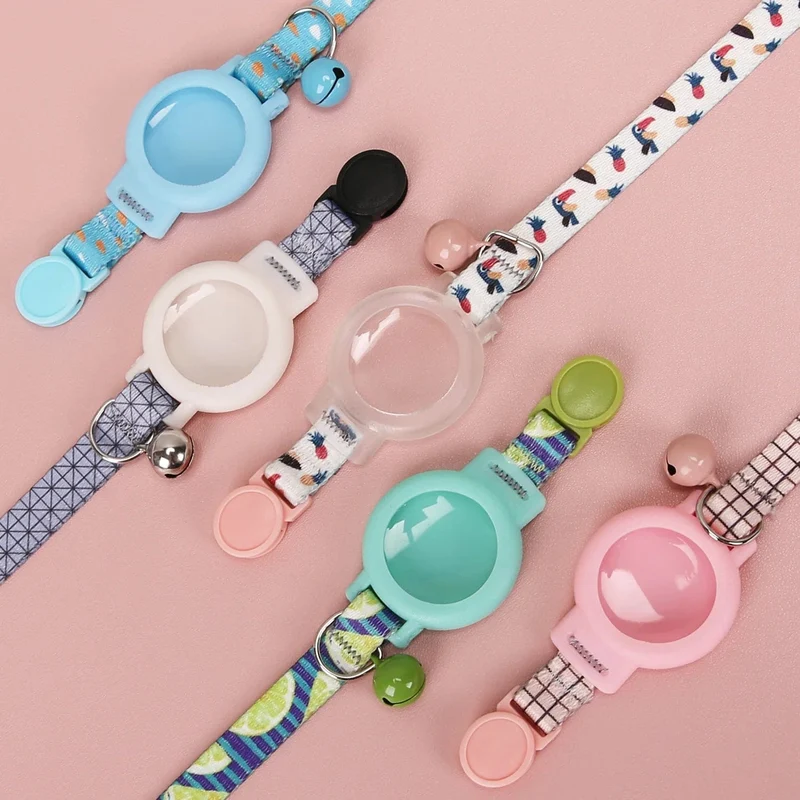 Rosa Katzenhalsband für Airtag, Silikon-Haustierhalsband, personalisierte Halskette für Kätzchen, Welpen, mit Glocke ohne Airtag-Haustierzubehör