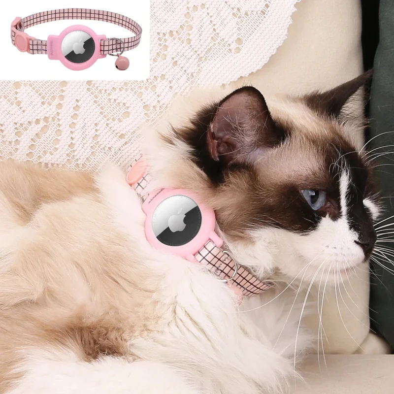 Rosa Katzenhalsband für Airtag, Silikon-Haustierhalsband, personalisierte Halskette für Kätzchen, Welpen, mit Glocke ohne Airtag-Haustierzubehör