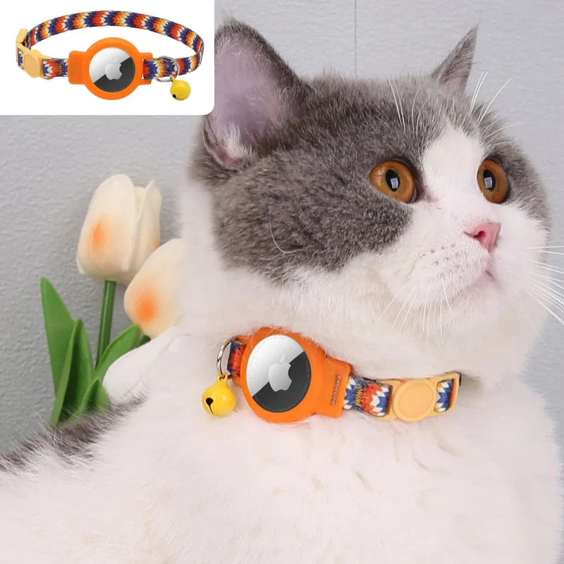 Rosa Katzenhalsband für Airtag, Silikon-Haustierhalsband, personalisierte Halskette für Kätzchen, Welpen, mit Glocke ohne Airtag-Haustierzubehör