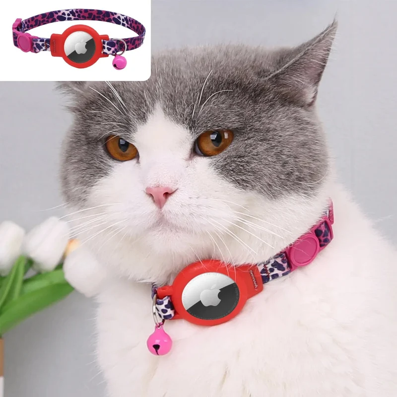 Rosa Katzenhalsband für Airtag, Silikon-Haustierhalsband, personalisierte Halskette für Kätzchen, Welpen, mit Glocke ohne Airtag-Haustierzubehör