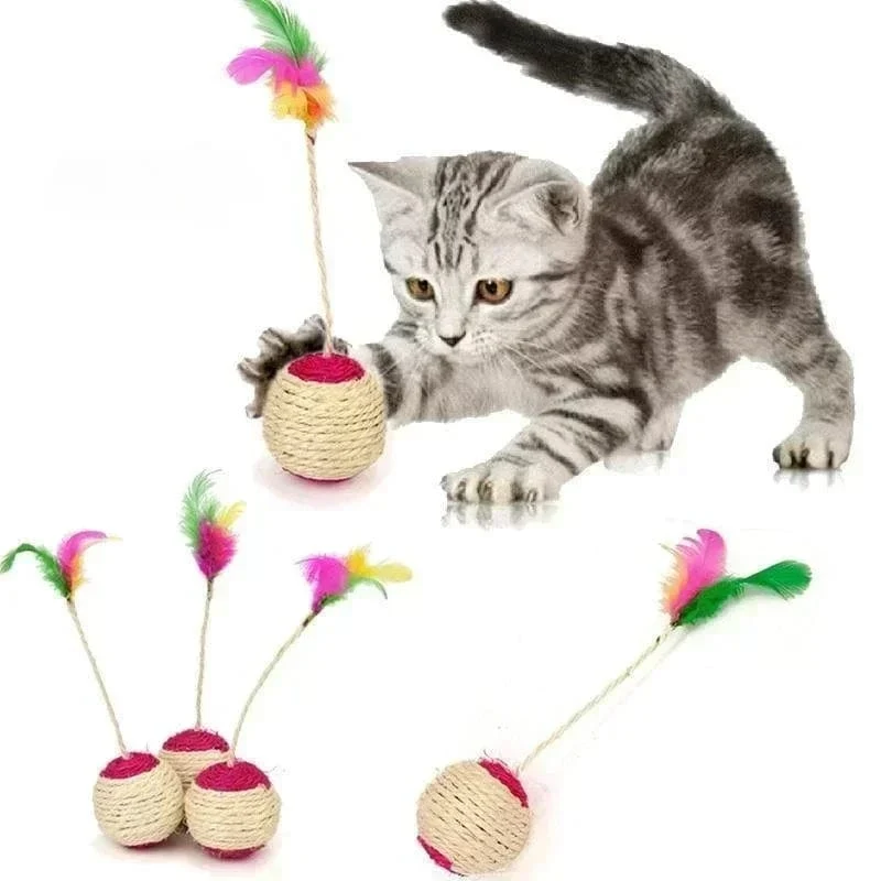 1 Stück Katzenspielzeug Sisal Kratzball Training Interaktives Spielzeug für Kätzchen Haustier Katzenbedarf Federspielzeug Katzenspielzeug Interaktiv