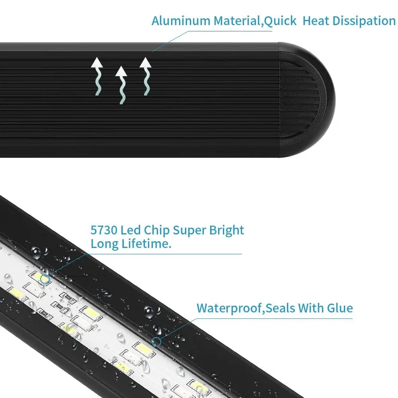 LED-Aquarienlicht für Wasserpflanzen, flexibler Kopf, Aluminiumlegierung, 6 W, 10 W, 14 W, ultradünne Aquariumlampe, 100–240 V