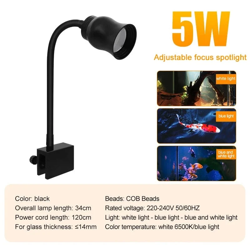 Aquarium Led Licht Aquarium Dekoration Einstellbarer Fokus Scheinwerfer Pflanzen Wachsen Lampe Schildkröte Reptilien Zubehör 5w 7w 9w 12w 15w