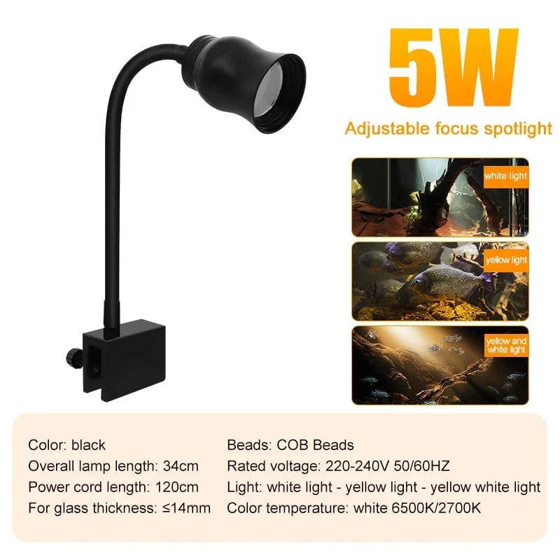 Aquarium Led Licht Aquarium Dekoration Einstellbarer Fokus Scheinwerfer Pflanzen Wachsen Lampe Schildkröte Reptilien Zubehör 5w 7w 9w 12w 15w