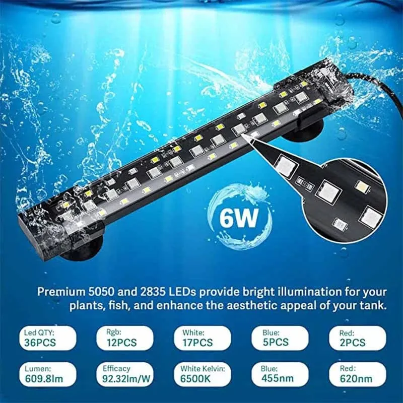 Fullgain Aquariumlicht, 24/7 wasserdicht, Vollspektrum-Aqualampe, Süßwasser-WRGB-LED-Aquariumlicht, Pflanzenwachstumsbeleuchtung