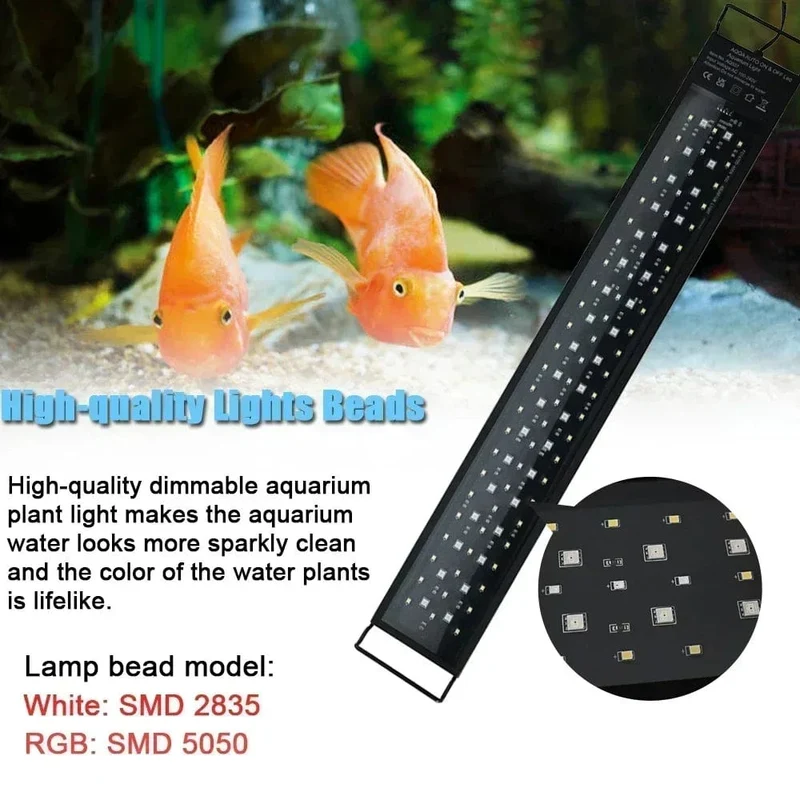 IP68 wasserdichtes LED-Aquariumlicht, Vollspektrum-Aquarienbeleuchtung mit Wachstumslampe für Wasserpflanzen, 24/7 und 100 V-240 V, 30-60 cm