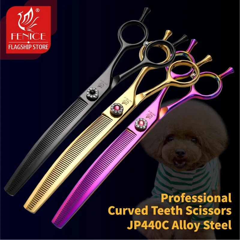 Fenice High-End 7.25 Zoll professionelle Hundepflegeschere, gebogene Effilierschere für Hunde und Katzen, Tierhaare, Tijeras Tesoura
