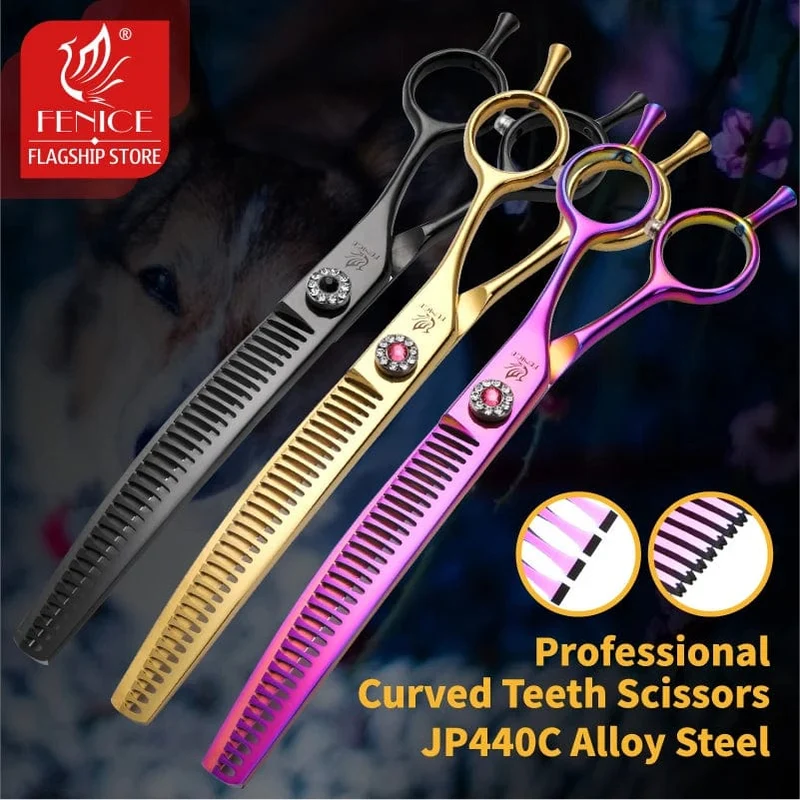 Fenice High-End 7.25 Zoll professionelle Hundepflegeschere, gebogene Effilierschere für Hunde und Katzen, Tierhaare, Tijeras Tesoura