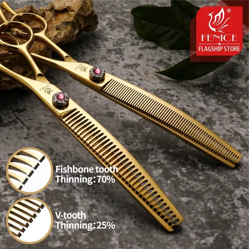 Fenice High-End 7.25 Zoll professionelle Hundepflegeschere, gebogene Effilierschere für Hunde und Katzen, Tierhaare, Tijeras Tesoura