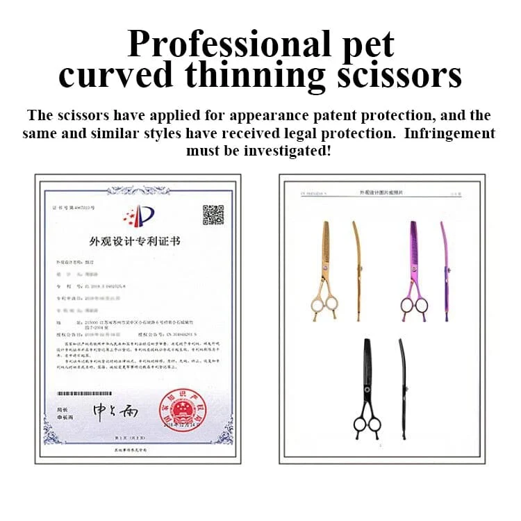 Fenice High-End 7.25 Zoll professionelle Hundepflegeschere, gebogene Effilierschere für Hunde und Katzen, Tierhaare, Tijeras Tesoura