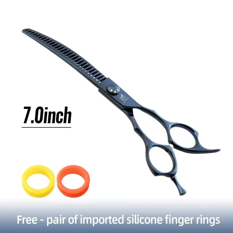 Fenice High-End 7.25 Zoll professionelle Hundepflegeschere, gebogene Effilierschere für Hunde und Katzen, Tierhaare, Tijeras Tesoura