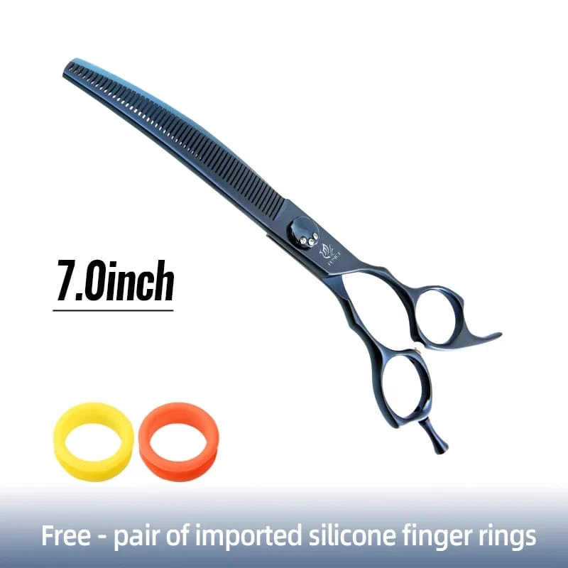 Fenice High-End 7.25 Zoll professionelle Hundepflegeschere, gebogene Effilierschere für Hunde und Katzen, Tierhaare, Tijeras Tesoura