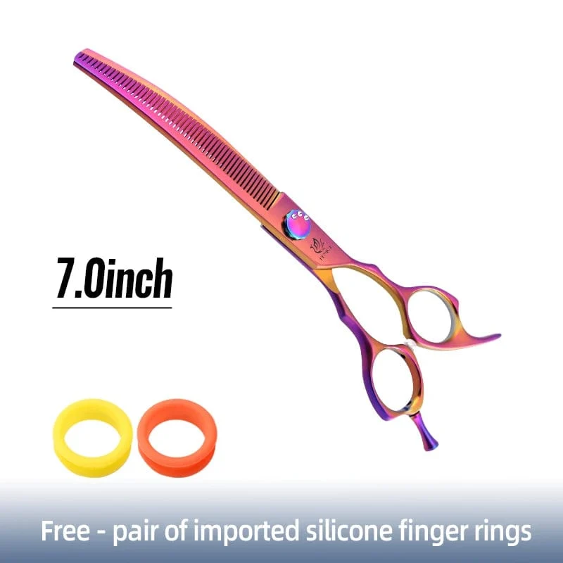 Fenice High-End 7.25 Zoll professionelle Hundepflegeschere, gebogene Effilierschere für Hunde und Katzen, Tierhaare, Tijeras Tesoura