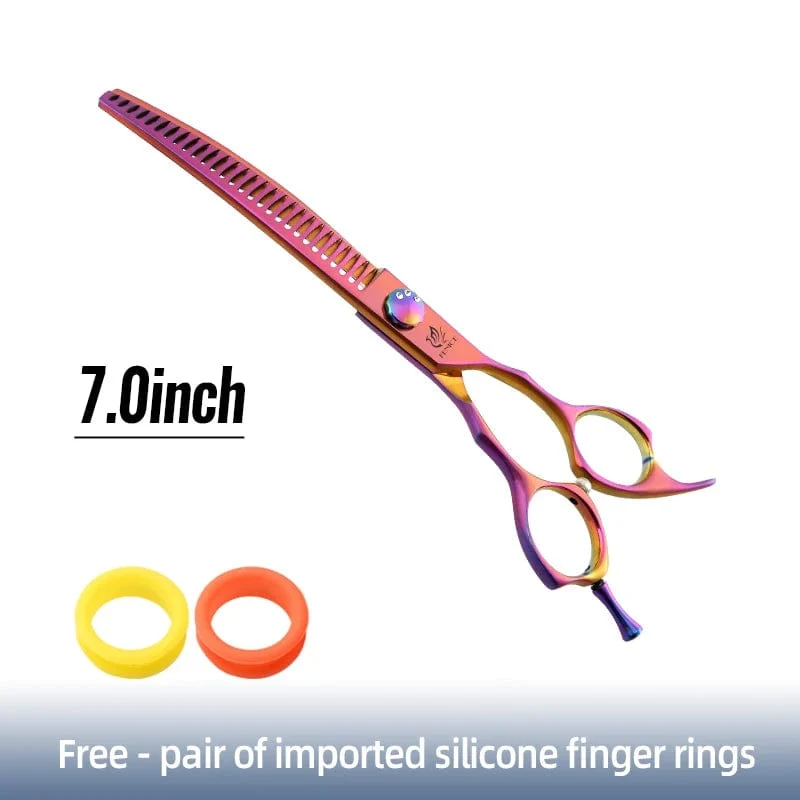 Fenice High-End 7.25 Zoll professionelle Hundepflegeschere, gebogene Effilierschere für Hunde und Katzen, Tierhaare, Tijeras Tesoura