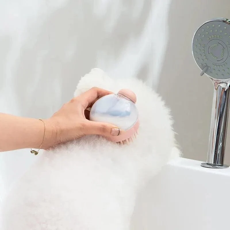 1 Stück Haustier-Badebürste aus weichem Silikon mit Shampoo-Spender, sanfte Massage für die Pflege und Reinigung von Fell und Haar