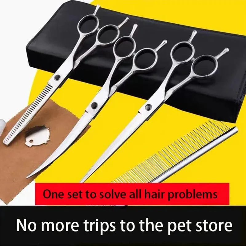 Haustier Pflege Schere Hund Haar Professionelle Trimmen Schere Set Teddy Haarschneiden Gebogene Schere Pet Clippers Tragbare Sets