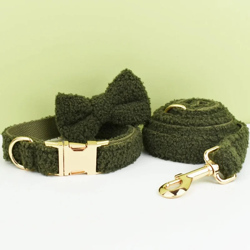 Luxuriöses personalisiertes Hundehalsband-Geschirr-Leine-Set individuell, individuelles Logo abnehmbares Hundehalsband mit Fliege, Hundehalsband-Leine diy