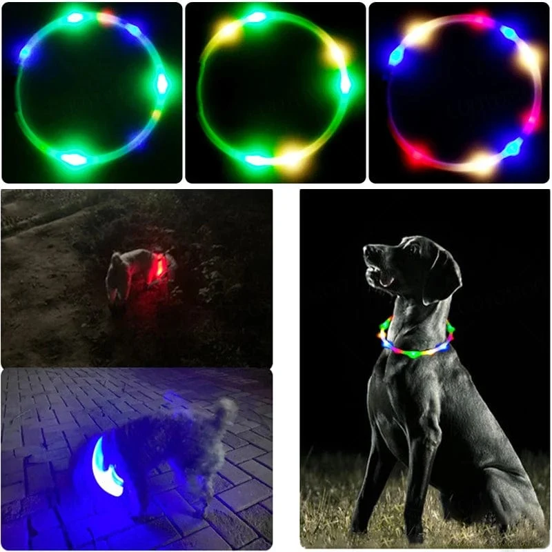3 Modi Hunde-Luminou-Ladehalsband mit LED-USB, Katzen-Silikon, buntes Halsband, abnehmbares Nachtleuchten, Haustier-Verlustprävention, Hundezubehör