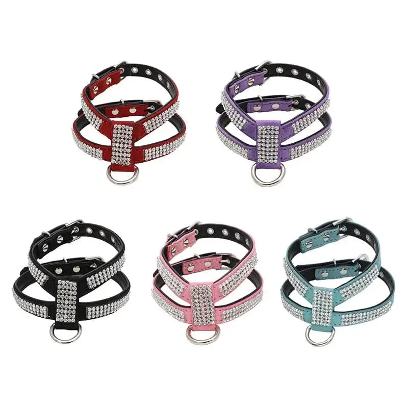 Hundehalsband Haustier Brustgurt Verstellbare Haustierprodukte Halskette Hundegeschirr Leine Schnellverschluss Bling K-förmiger Strass PU-Leder