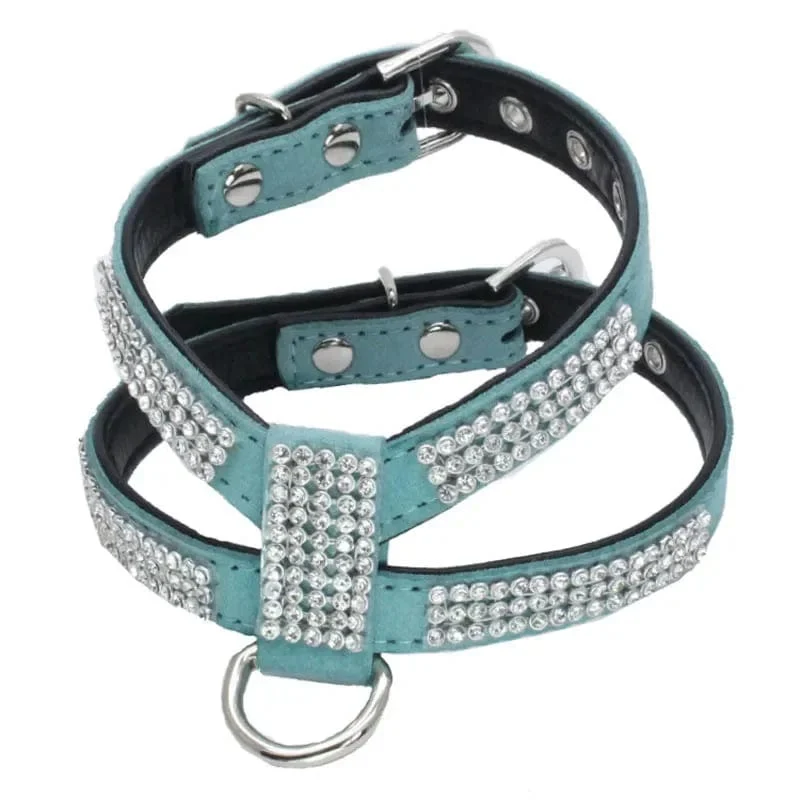 Hundehalsband Haustier Brustgurt Verstellbare Haustierprodukte Halskette Hundegeschirr Leine Schnellverschluss Bling K-förmiger Strass PU-Leder