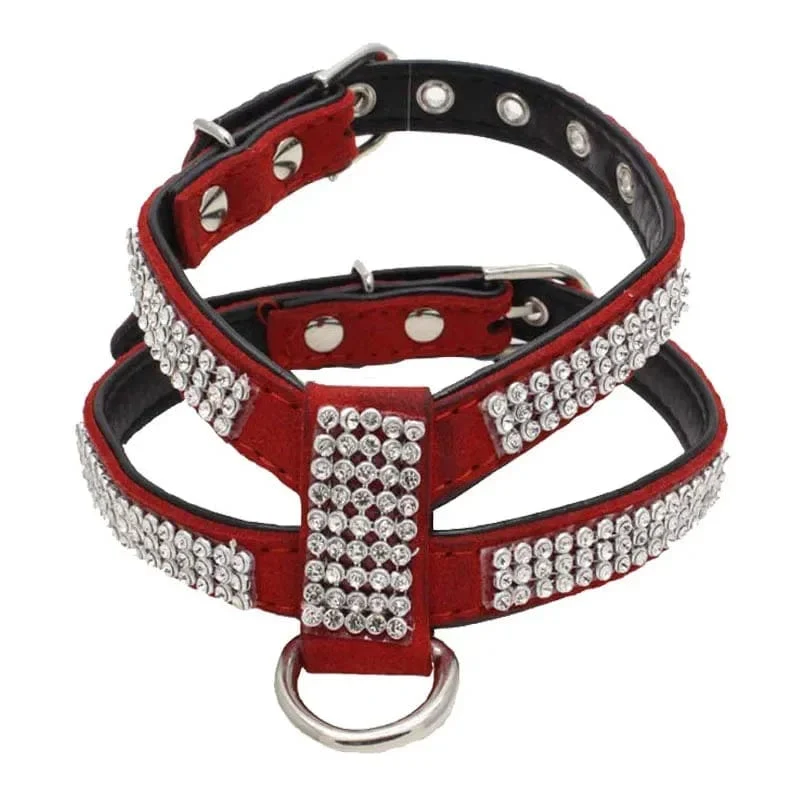 Hundehalsband Haustier Brustgurt Verstellbare Haustierprodukte Halskette Hundegeschirr Leine Schnellverschluss Bling K-förmiger Strass PU-Leder