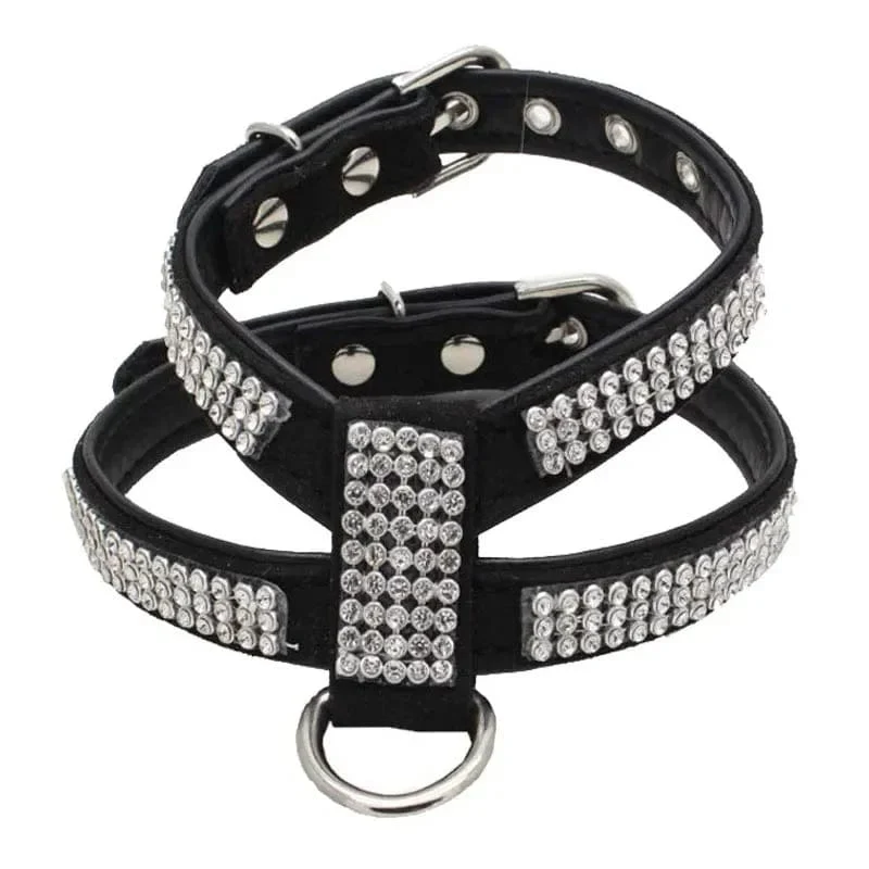 Hundehalsband Haustier Brustgurt Verstellbare Haustierprodukte Halskette Hundegeschirr Leine Schnellverschluss Bling K-förmiger Strass PU-Leder