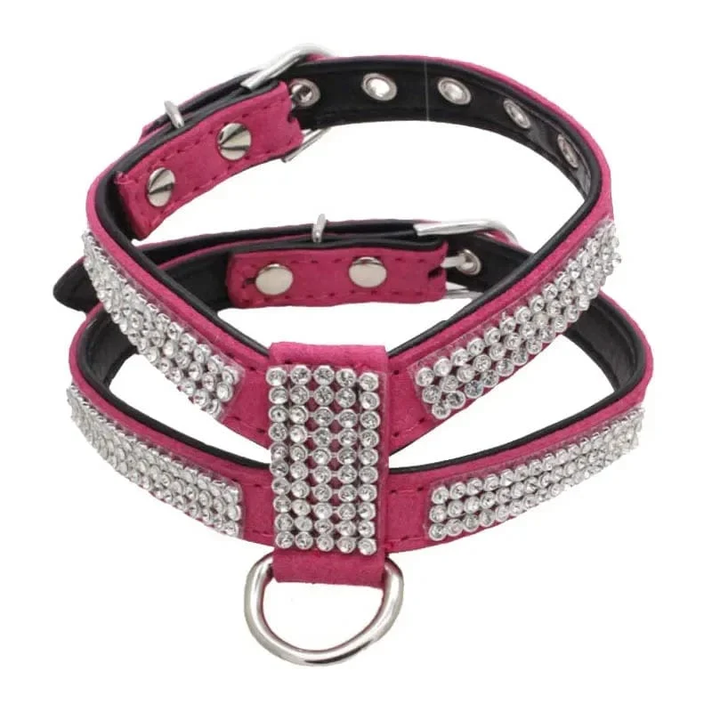 Hundehalsband Haustier Brustgurt Verstellbare Haustierprodukte Halskette Hundegeschirr Leine Schnellverschluss Bling K-förmiger Strass PU-Leder