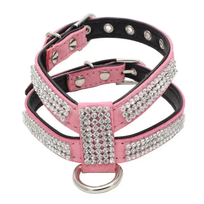 Hundehalsband Haustier Brustgurt Verstellbare Haustierprodukte Halskette Hundegeschirr Leine Schnellverschluss Bling K-förmiger Strass PU-Leder