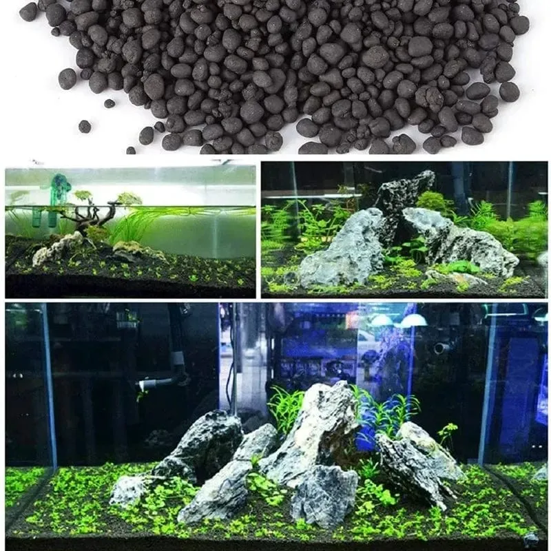 500 g Aquarium-Wasserpflanzen-Fruchtbarkeitssubstrat Sand Aquarium-Pflanzenerde Schwarzer Tonkies für natürlich gepflanzte Wassermoospflanzen