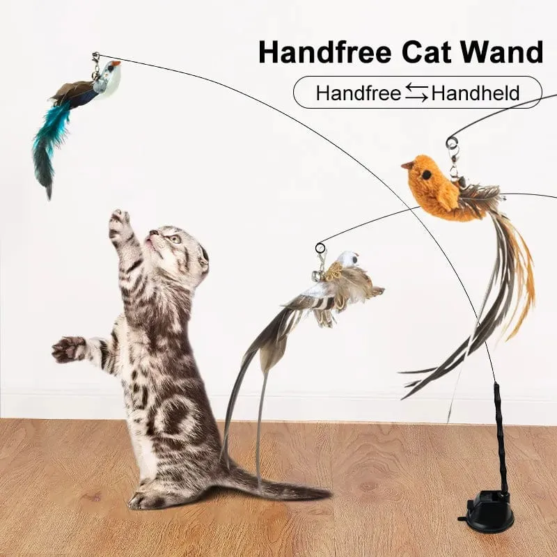 Handfreier Vogel-/Feder-Katzenstab mit Glocke, leistungsstarker Saugnapf, interaktives Spielzeug für Katzen, Kätzchen, Jagd, Übung, Haustierprodukte