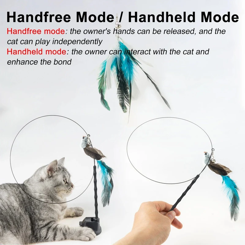 Handfreier Vogel-/Feder-Katzenstab mit Glocke, leistungsstarker Saugnapf, interaktives Spielzeug für Katzen, Kätzchen, Jagd, Übung, Haustierprodukte