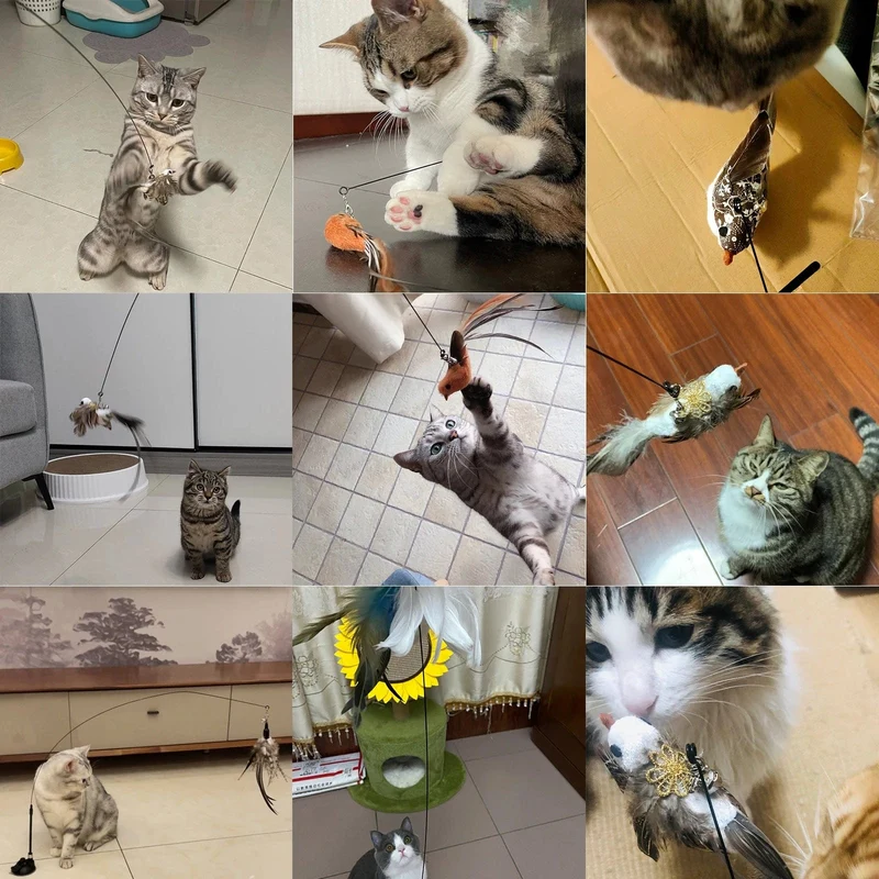 Handfreier Vogel-/Feder-Katzenstab mit Glocke, leistungsstarker Saugnapf, interaktives Spielzeug für Katzen, Kätzchen, Jagd, Übung, Haustierprodukte