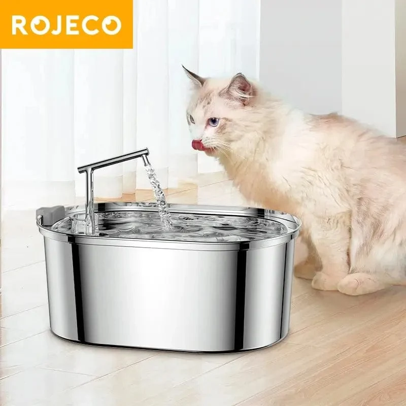ROJECO Katzentrinkbrunnen aus Edelstahl, automatischer Katzentränke, Trinkbrunnen für Katzen und Hunde, Haustier-Wasserspender, Zubehör