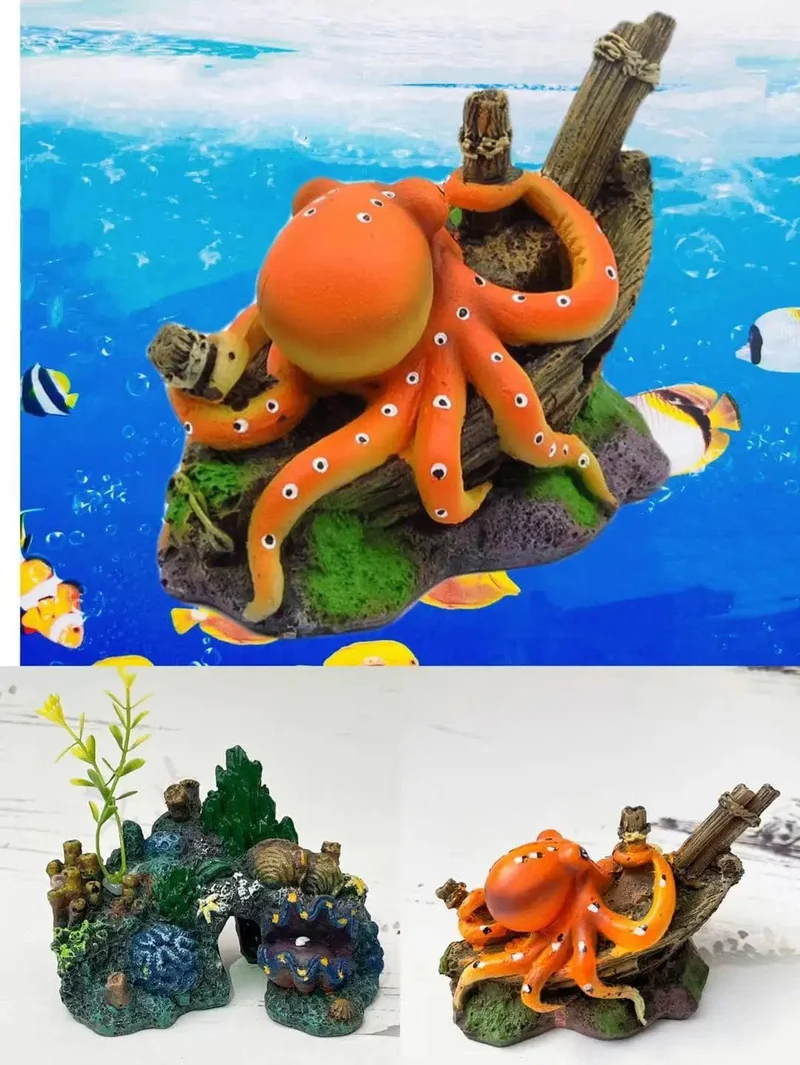 Künstliche Waschbecken Boot Octopus Aquarium Dekoration Octopus Ornamente Aquarien Mikro Landschaft Zubehör U-Boot Handwerk Harz