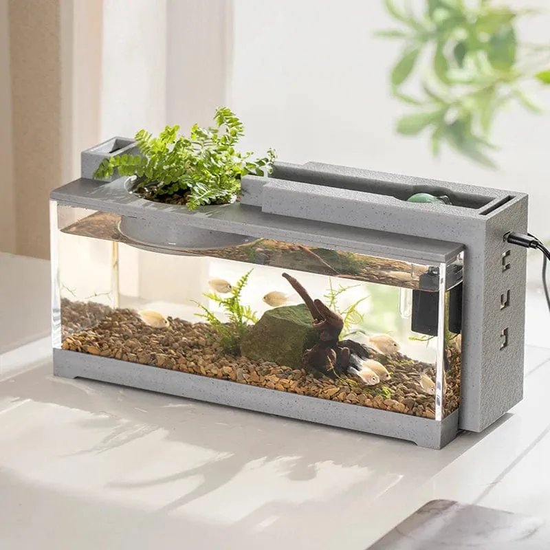 Kleines Aquarium-Kit, integrierter Sauerstoffbar-USB-Stummfilter, multifunktionale Büro-Desktop-Heimdekoration, Ornamente
