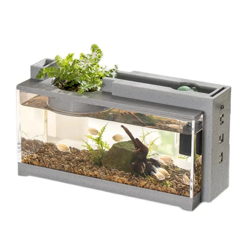 Kleines Aquarium-Kit, integrierter Sauerstoffbar-USB-Stummfilter, multifunktionale Büro-Desktop-Heimdekoration, Ornamente