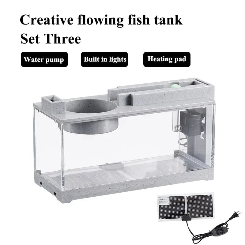 Kleines Aquarium-Kit, integrierter Sauerstoffbar-USB-Stummfilter, multifunktionale Büro-Desktop-Heimdekoration, Ornamente