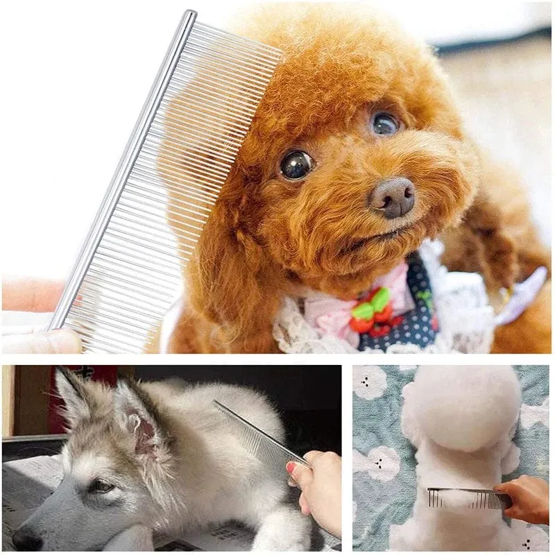 Haustier-Entfilzungskamm, Edelstahl-Haustierpflegekamm für Hunde und Katzen, entfernt sanft lose Unterwolle, Flohkamm, hübsch und besser