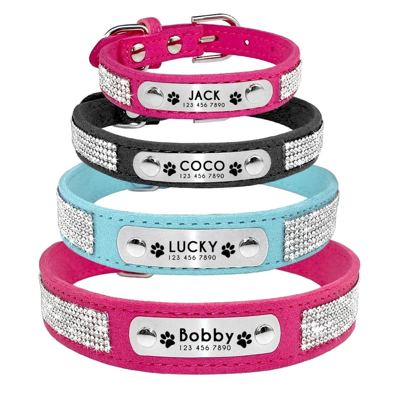 Personalisiertes Hunde-/Katzenhalsband, verstellbar, Katzenhalsbänder mit Kristallen, Anti-Verlust-Leder, Welpen-/Katzenhalskette, Fliege, Strass-Accessoires