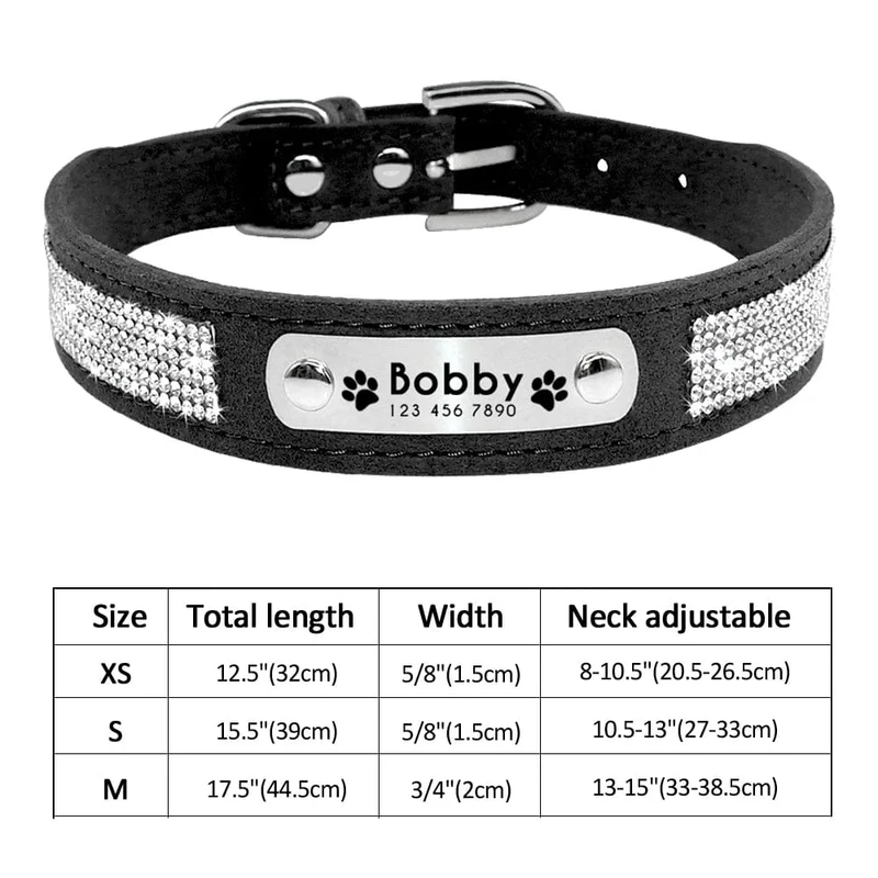 Personalisiertes Hunde-/Katzenhalsband, verstellbar, Katzenhalsbänder mit Kristallen, Anti-Verlust-Leder, Welpen-/Katzenhalskette, Fliege, Strass-Accessoires