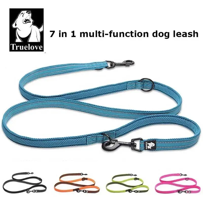 Truelove 7-in-1 Multifunktions-Hundeleine, verstellbar, freihändige Trainingsleine für Haustiere, reflektierende Mehrzweck-Hundeleine, Spaziergang mit 2 Hunden